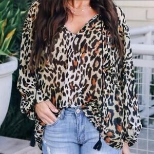 Vici tassel sisters leopard print blouse